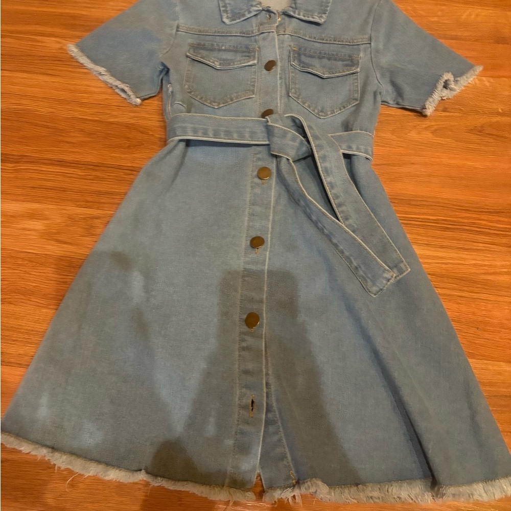 Denim Button-Up Dress with Belt